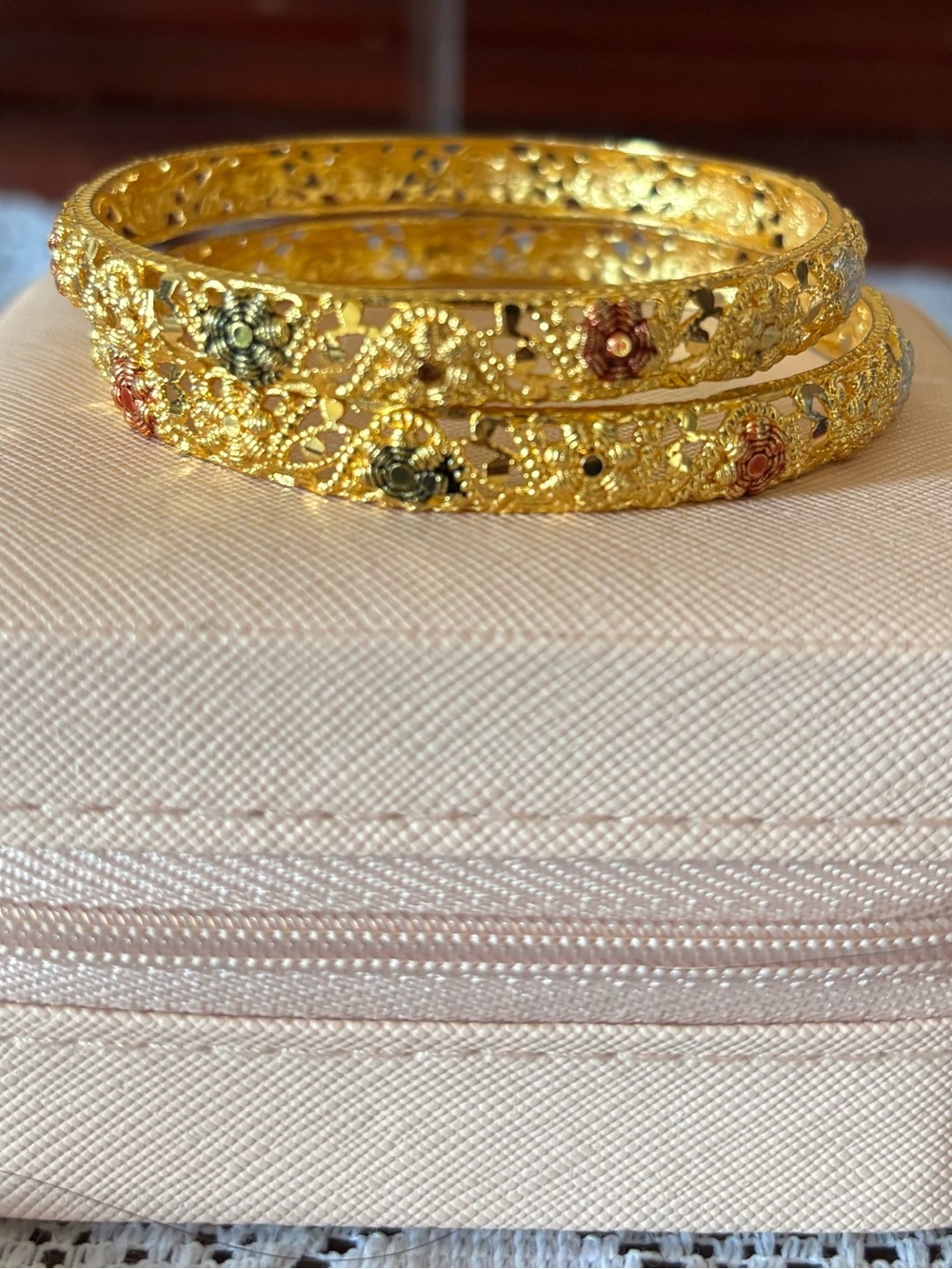 Gold Multi-Tone Flower Bangles